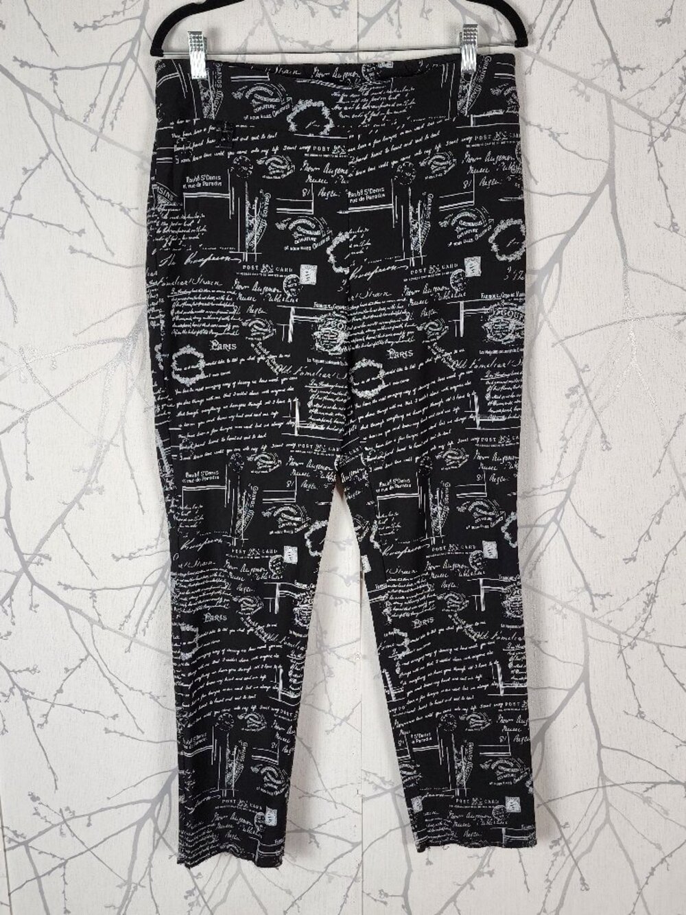 Joseph Ribkoff Black Script Print Ponte Knit High Rise Slim Pants
